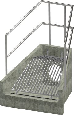 H6C A Headwall - 450mm ID pipe - 100mm Invert Level + Cranked Grating + 3 Sided Kee Klamp render