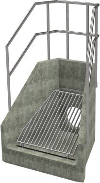 H6C B Headwall - 450mm ID pipe - 100mm Invert Level + Sloped Grating + 3 Sided Kee Klamp render