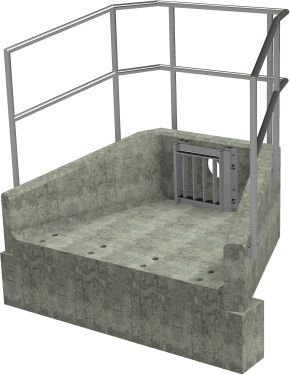 SFA10 A Headwall - 225mm ID pipe - 225mm Invert Level + 450 x 300mm Toe + 3 Sided Kee Klamp + Sfa1 300 Outfall Safety Grille render